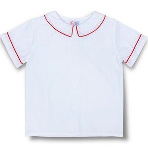 Orient Expressed Boys White + Red Short Sleeve Peter Pan Collared Shirt 3T 4T 4